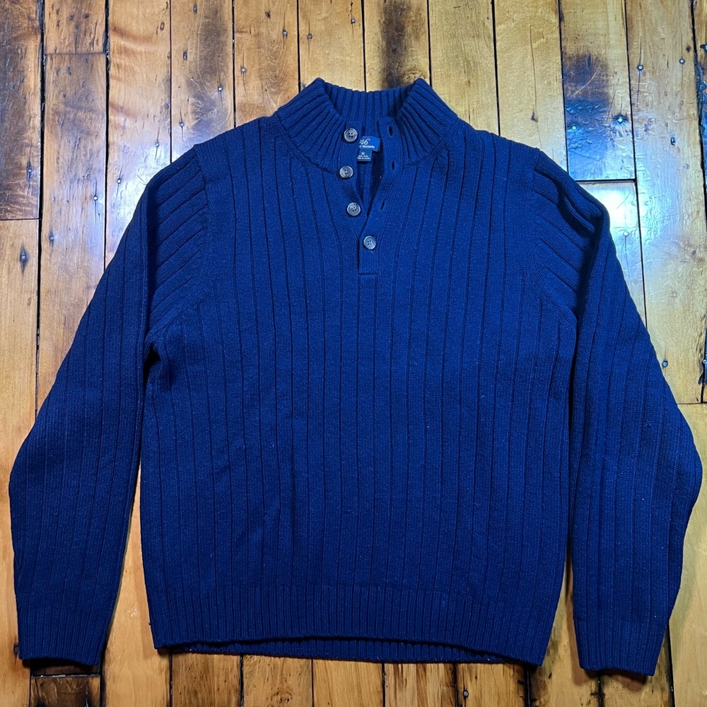 Brooks Brothers 346 Men’s XL Wool Henley Sweater Pullover Blue Knit Chunky Heavy